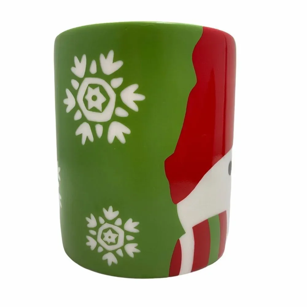 Crate & Barrel‎ Snowman Christmas Mug Red Green Holiday Warm Cozy